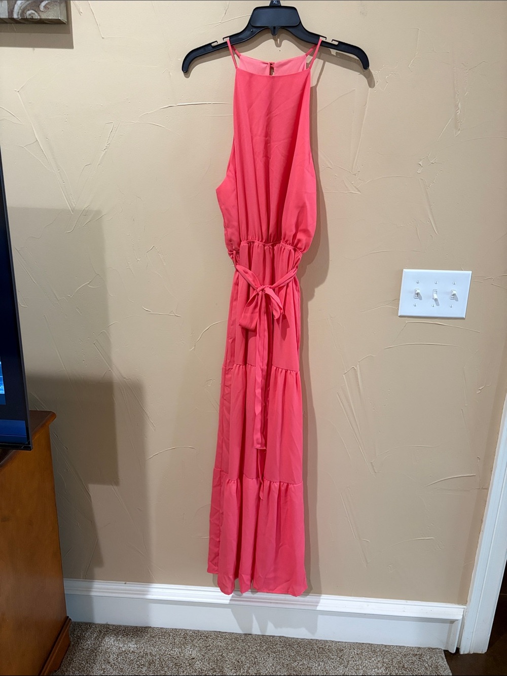 Fsl Apparel  Coral Halter Maxi Dress with Waist Tie